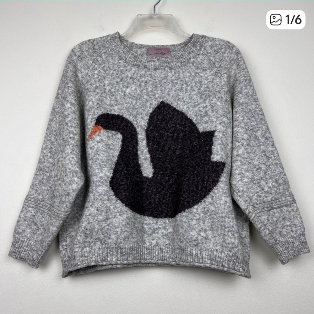 Anthropologie Rare Folk Hansel From Basel Swan Graphic Wool Sweater